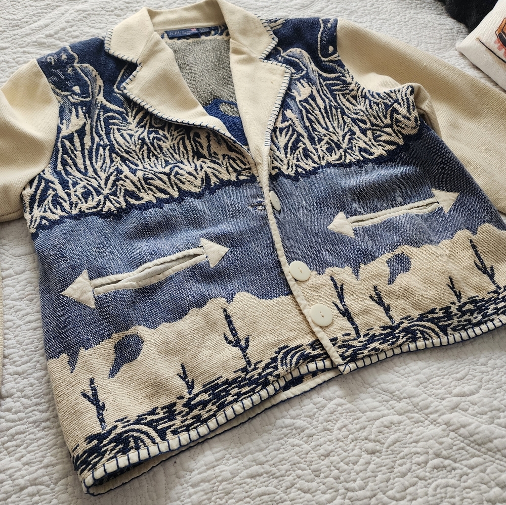 Nikki Saggaro Esquestrian Western Blue and Cream 100% Cotton Jacket Size L